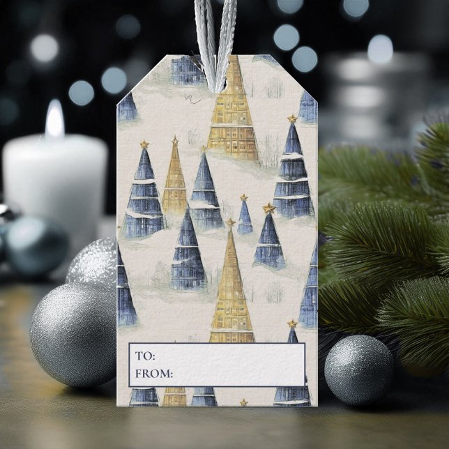 Étiquettes-cadeau Motif de Noël en or bleu #8 ID1009 (Créateur téléchargé)