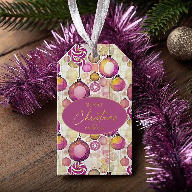Étiquettes-cadeau Motif de Noël Magenta Gold n° 6 ID1009 (Créateur téléchargé)