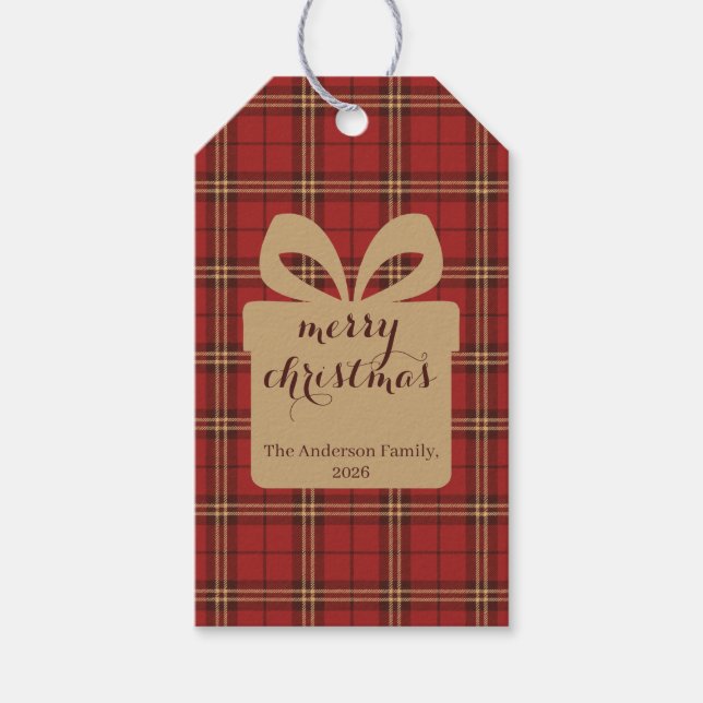 Étiquettes-cadeau Motif de Noël Rouge Plaid - (Devant)