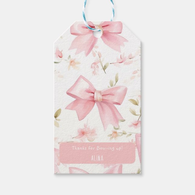 Étiquettes-cadeau Motif de nœud rose mignon pour filles  (Devant)