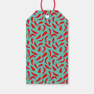 Étiquettes-cadeau Motif de poivre rouge de dessin sur bleu Turquoise