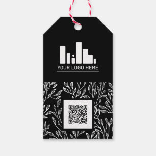 Étiquettes-cadeau Motif de verdure noir Votre logo et code QR