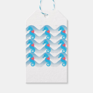 Étiquettes-cadeau Motif Des Chevaux De Mer Et Des Vagues Bleues