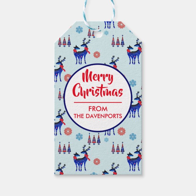 Étiquettes-cadeau Motif des rennes, des arbres de Noël et des flocon (Devant)