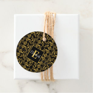 Étiquettes Cadeau motif d'impression chic Monogram Gold Floral sur n