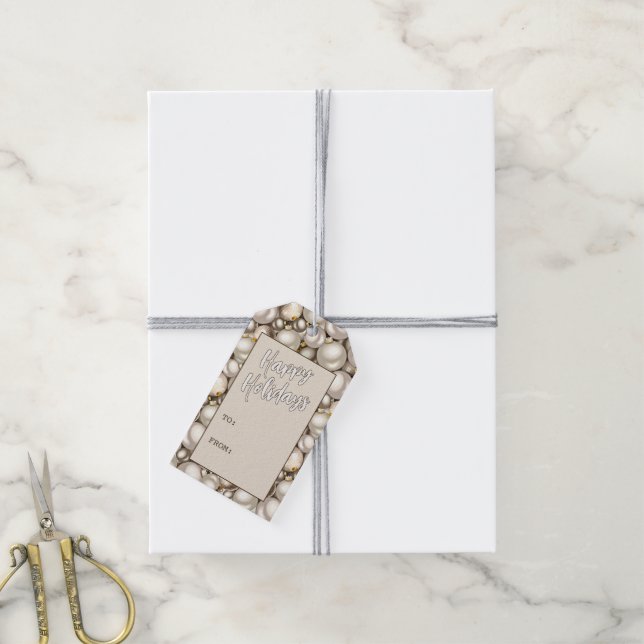 Étiquettes-cadeau Motif d'ornement Chic Argent Or Baubles (Avec de la ficelle)