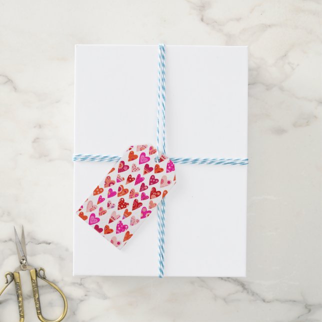 Étiquettes-cadeau Motif du coeur rose rouge (Avec de laficelle)