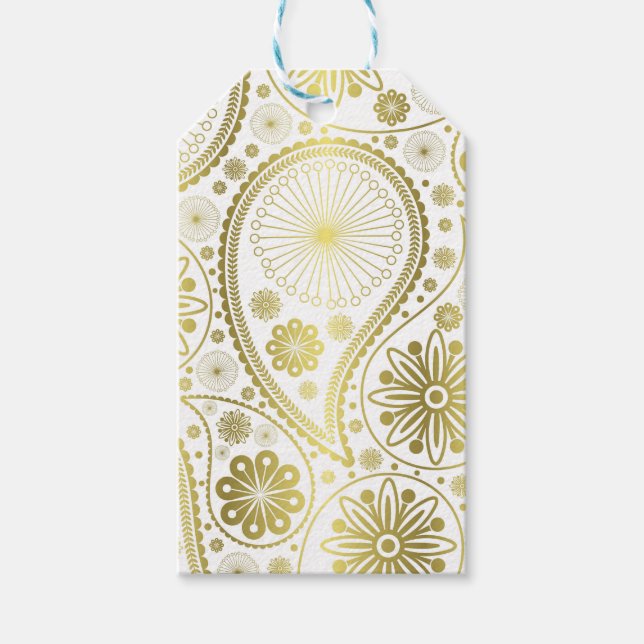 Étiquettes-cadeau Motif en cachemire d'or (Devant)