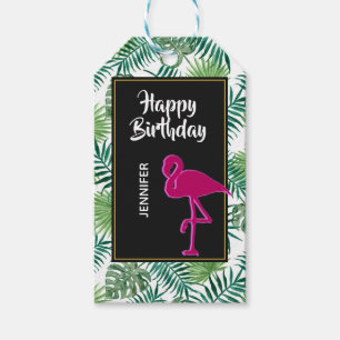 Étiquettes-cadeau Motif Feuille tropical et Flamant rose rose Annive