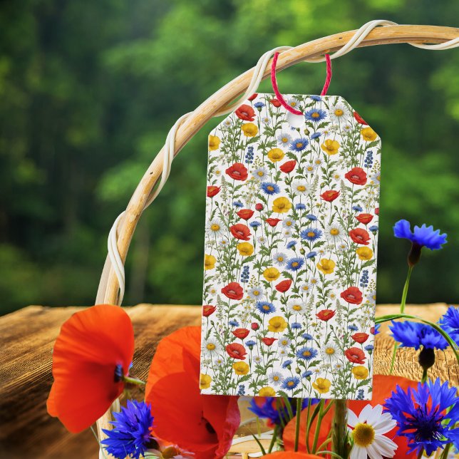 Étiquettes-cadeau Motif fleur sauvage Joli Botanique Floral Élégant (A pretty gift tag with a pattern of colorful summer wildflowers)