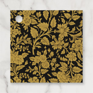 Étiquettes Cadeau Motif floral en or antique indien avec motif noir