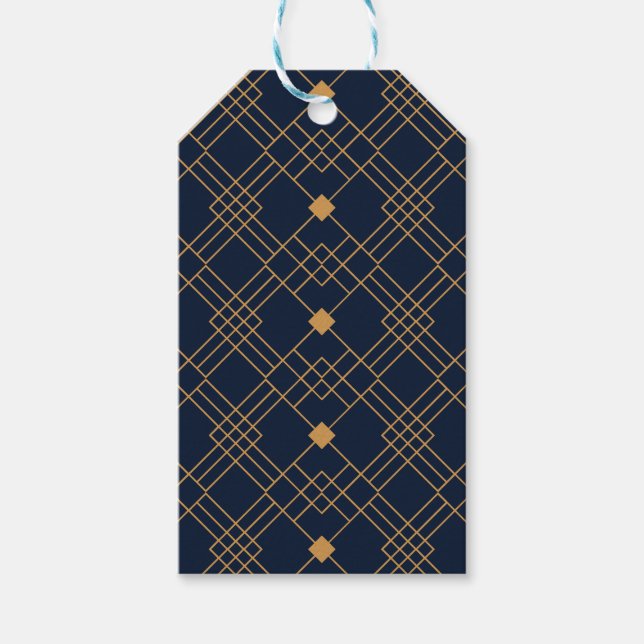 Étiquettes-cadeau Motif Gold art déco sur arrière - plan bleu foncé (Devant)