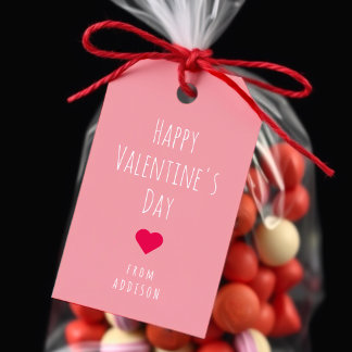 Étiquettes-cadeau Motif Heureuse Sainte-Valentin rose et rouge coeur