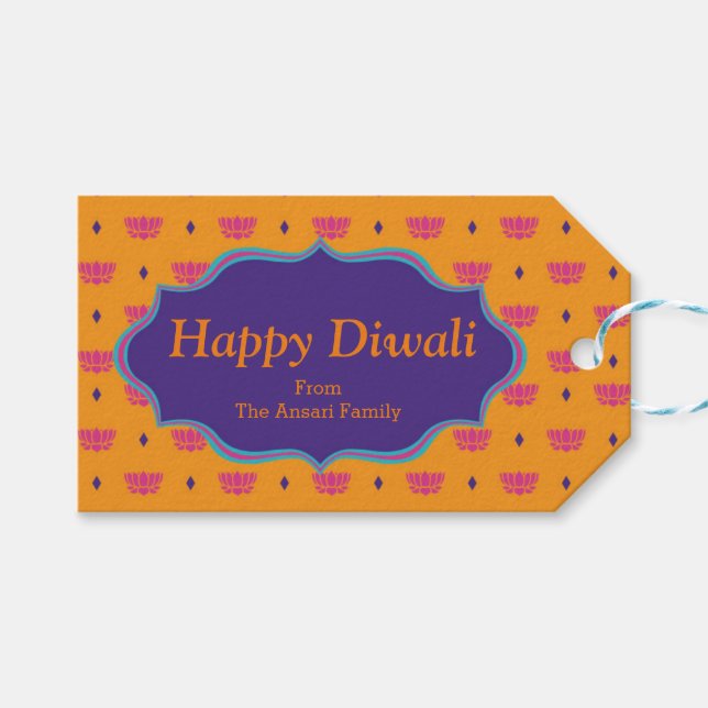 Étiquettes-cadeau Motif indien coloré Diwali (Devant (Horizontal))
