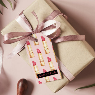 Étiquettes-cadeau Motif moderne rose et rouge rouge rouge Fille avec