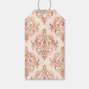 Étiquettes-cadeau Motif ornemental à l'aquarelle damassé pêche chaud