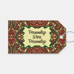 Étiquettes-cadeau Motif paisley victorien élégant rouge vert or