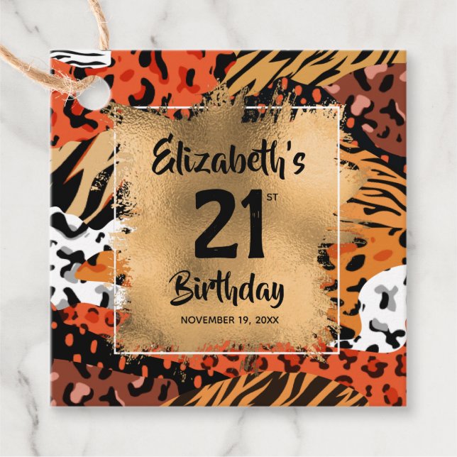 Étiquettes Cadeau Motif poster de animal 21e anniversaire Personnali (Devant)