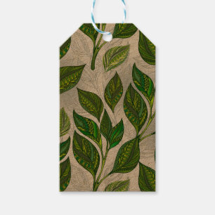 Étiquettes-cadeau Motif sans couture avec Feuilles de thé vert
