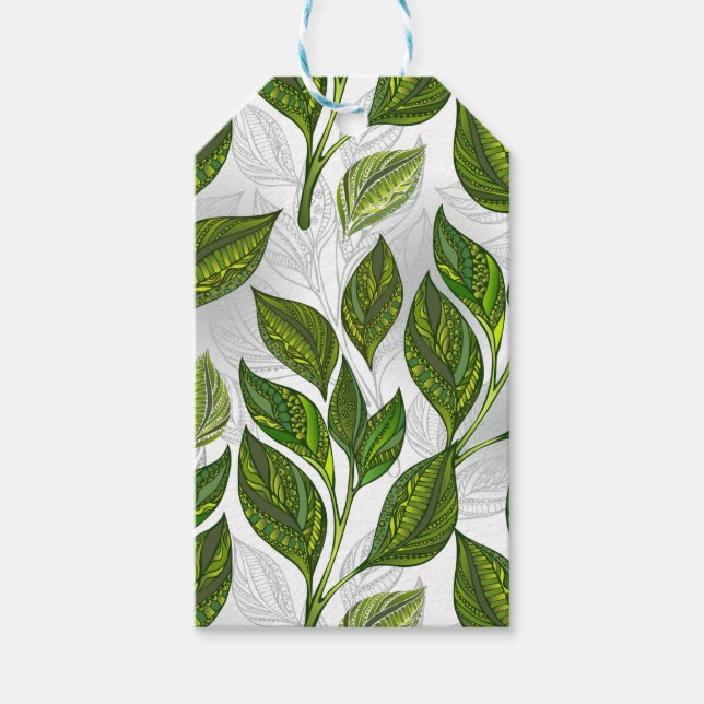 Étiquettes-cadeau Motif sans couture avec Feuilles de thé vert (Devant)