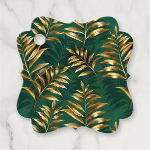 Étiquettes Cadeau Motif sans couture avec fougères dorées