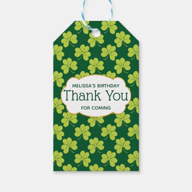 Étiquettes-cadeau Motif  Shamrock de trèfle vert mignon Merci (Devant)