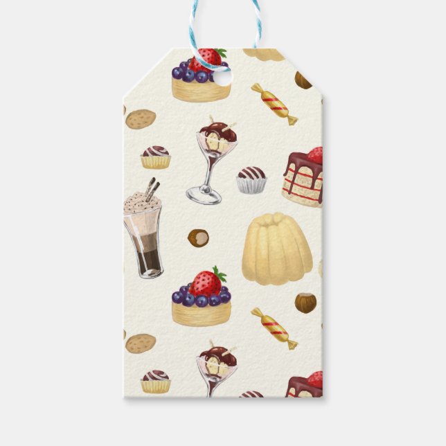 Étiquettes-cadeau Motif sucré avec des desserts variés. (Devant)