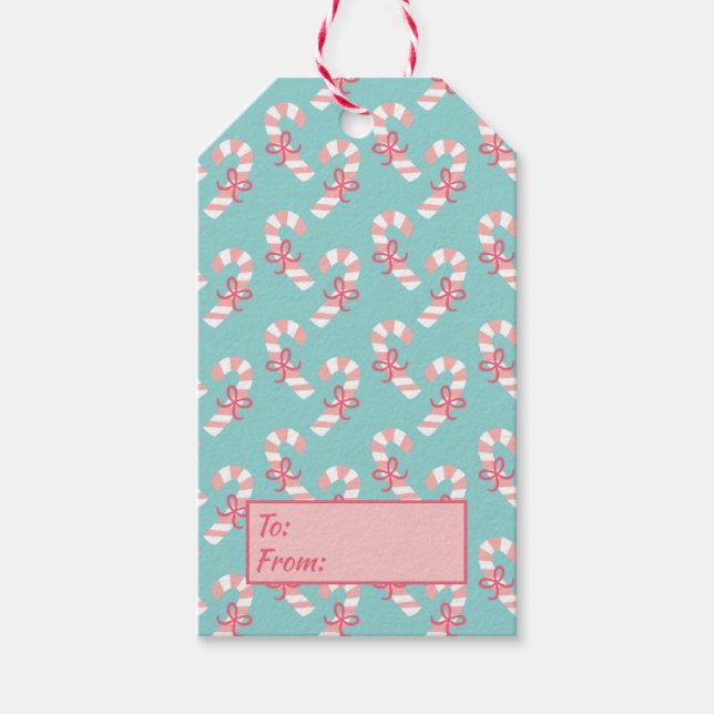 Étiquettes-cadeau Motif Sucre de canne rose mignon - Aqua Blue Chris (Devant)