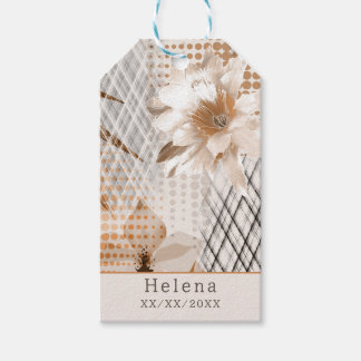 Étiquettes-cadeau Motif tropicale grise, beige.