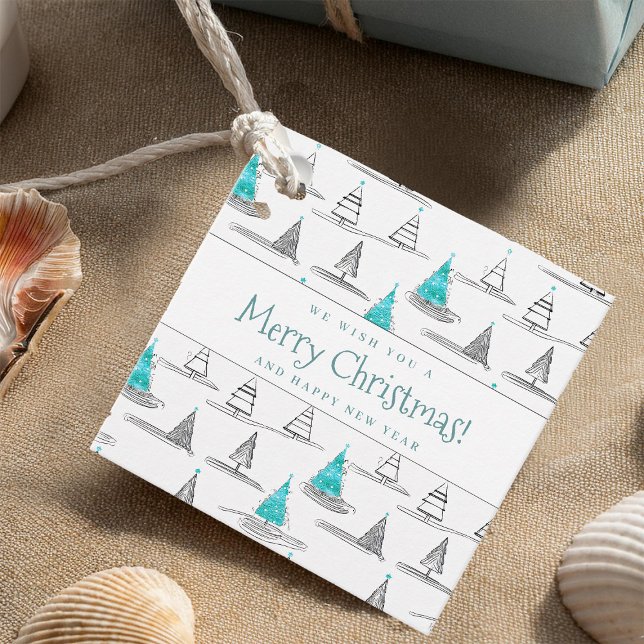Étiquettes Cadeau Motif turquoise d'arbre de Noël n° 5 ID1009 (Créateur téléchargé)