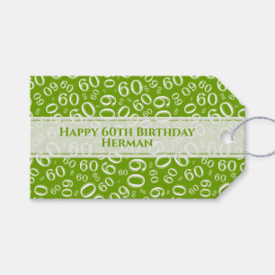 Étiquettes-cadeau Motif vert/blanc de joyeux soixantième