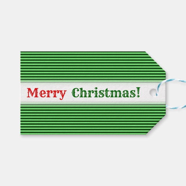 Étiquettes-cadeau Motif vert foncé et vert clair rayures/lignes (Devant (Horizontal))
