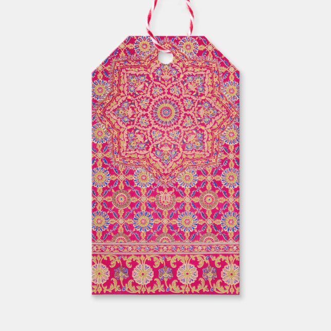 Étiquettes-cadeau Motif vintage de broderie indienne (Devant)