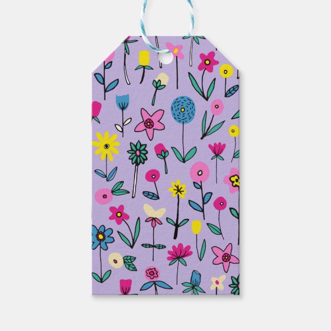 Étiquettes-cadeau Motif Whimsical Floral pour enfants (Devant)