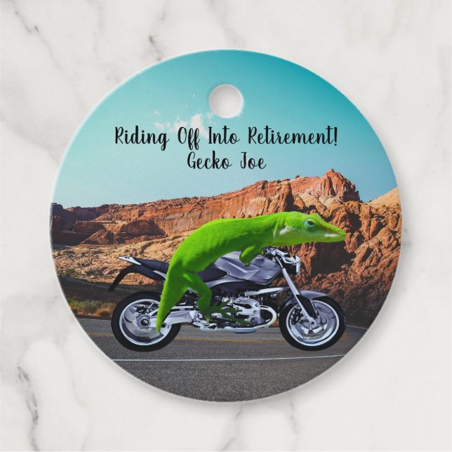Étiquettes Cadeau Moto Gecko Personnalisée Pour La Retraite (Devant)
