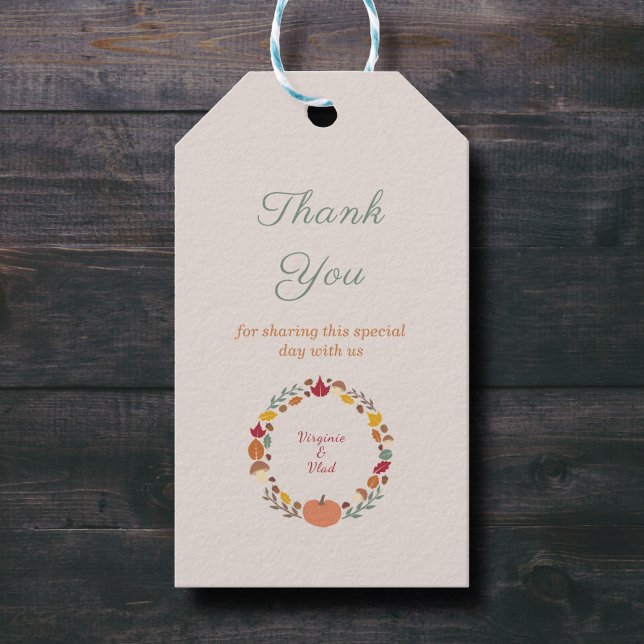 Étiquettes-cadeau Mots-clés cadeaux Mariage de automne et couronne (Fall Wedding Thank You Gift Tag - Front)