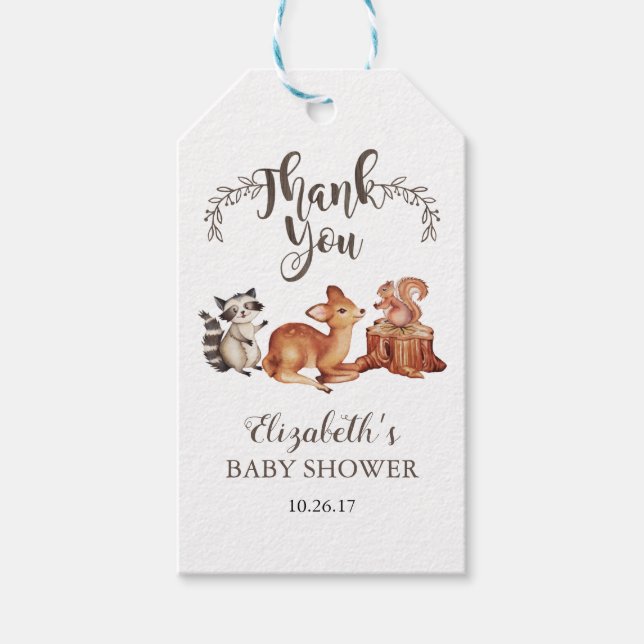 Étiquettes-cadeau Mots clés de préférence Baby shower Woodland (Devant)