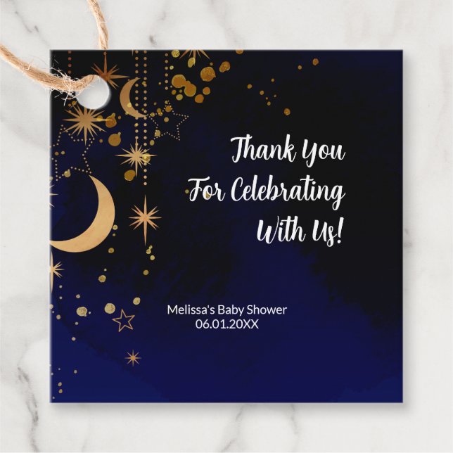 Étiquettes Cadeau Mots-Clés Fête Lune Et Étoiles Favoriser (Devant)