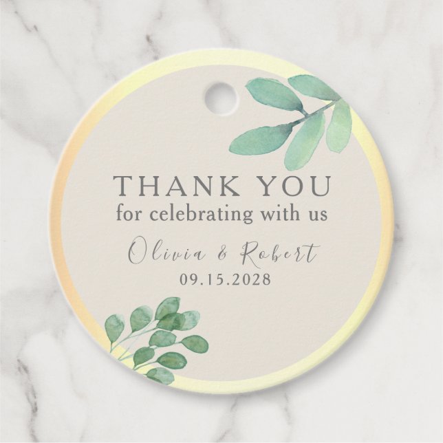 Étiquettes Cadeau Mots clés Green Gold Wedding Favor (Devant)