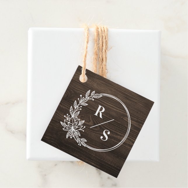 Étiquettes Cadeau Mots clés Rustique Monogramme Mariage Favor (En situation)