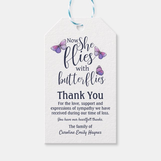 Étiquettes-cadeau Mouches avec papillons Merci Memorial (Devant)
