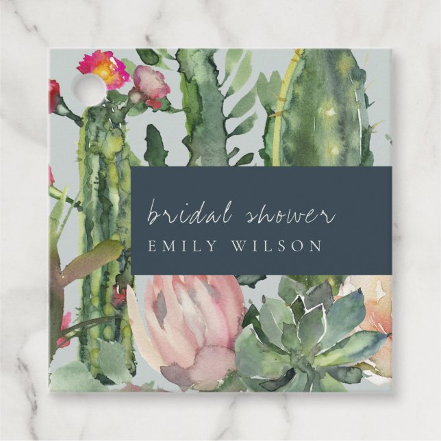 ÉTIQUETTES CADEAU MOYENNE GRAY DÉSERT FLORAL CACTI FAUNA FÊTE DES MA (Devant)