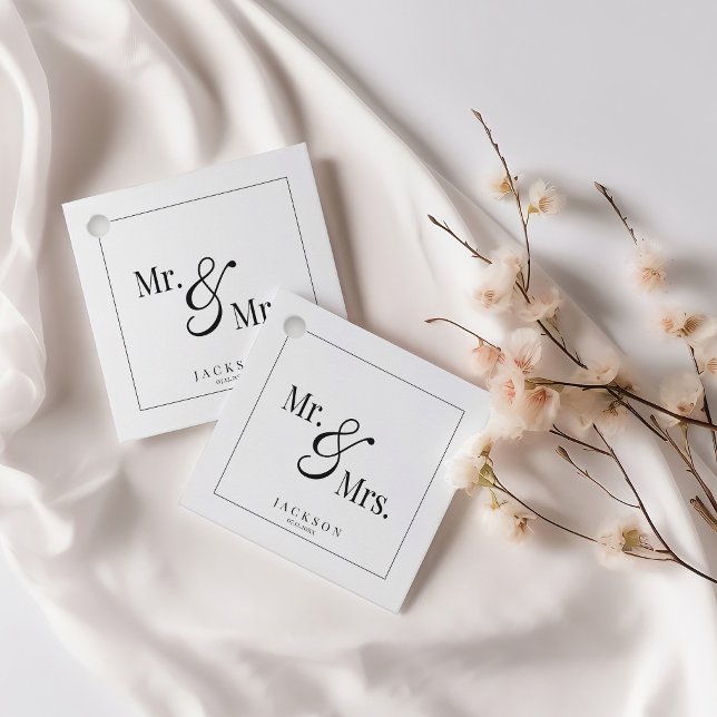 Étiquettes Cadeau Mr & Mrs Scripty Black & White (Créateur téléchargé)