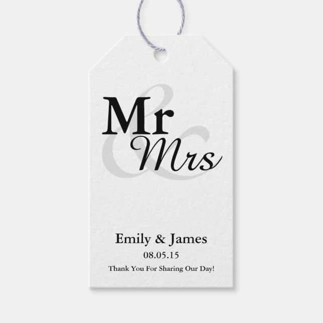 Étiquettes-cadeau Mr&Mrs Simple Elegant Typographie Mariage Faveur (Devant)