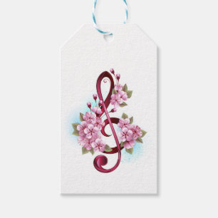 Étiquettes-cadeau Musical treble clef notes with sakura flowers