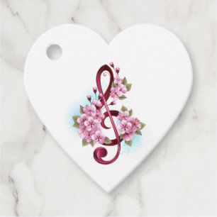 Étiquettes Cadeau Musical treble clef notes with sakura flowers