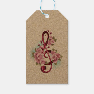 Étiquettes-cadeau Musical treble clef notes with sakura flowers