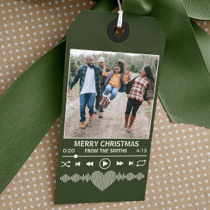 Étiquettes-cadeau Musique en streaming Joueur vert Photo Noël