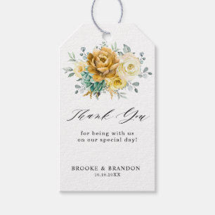 Étiquettes-cadeau Mustard Jaune Floral Moderne Merci Mariage