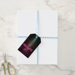 Étiquettes-cadeau Mystère forêt d'épinette nature néon magenta signe